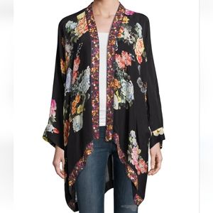Johnny Was Jazzy Georgette Floral Print Boho Embroidered Kimono Large
